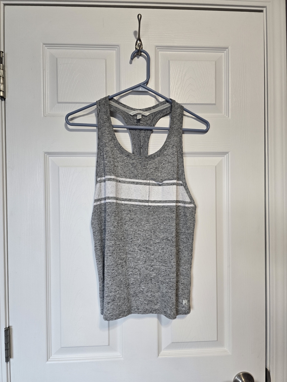 Victoria's Secret Gray Racerback Tank with White Chest Stripe